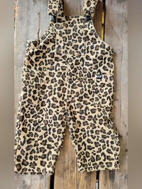 LITTLE TROUBLE SZ 12-18M VGUC BROWN / BLACK LEOPARD 🐆 print corduroy overalls